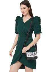 ELLIS SNAKESKIN PRINT BLACK FAUX LEATHER SMALL SLING