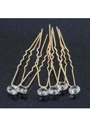 Bridal Wedding Prom Party Set Of 6 Gold Plated Crystal Bead Hair Pins