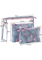 3Pcs Cosmetic Pouch Set Makeup Bag Wash Bag PVC Waterproof Cosmetic Pouch Travel Carrying Case with Print