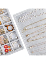 Stackable velvet Set of 4 Jewelry Organizer Trays, Velvet Jewelry Trays for Drawers, Large Jewelry Storage Display Tray for Dresser, Earring Necklace Bracelet Ring Showcase Holder Organizer Set, Gift