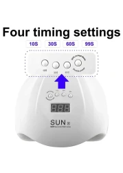 Global Fashion 2-in-1 UV/LED Nail Dryer Lamp - 54W, Professional Gel Nail Dryer for Manicure &amp; Pedicure, Smart Sensor, 4 Timer Settings, Painless Curing, Spacious Design - SUN X (White)