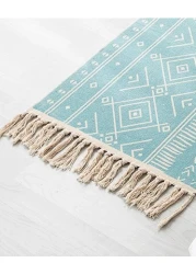 سجادة Mei Homecenter ذات طراز عرقي منسوجة يدويًا بشرابة لغرفة المعيشة وغرفة النوم، أزرق فاتح (مقاس 60 × 90 سم)