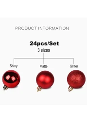 Generic-24pcs/lot 3/4/6cm Christmas Tree Decor Ball Bauble Xmas Party Hanging Ball Ornament Decorations for Home Christmas Decorations Red 3CM