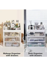 Makeup Organizer with 3 Drawers Cosmetic Display Cases Makeup Storage Box 3 Drawers white