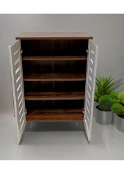 Galaxy Design Wooden Shoe Cabinet with 2 Doors, 4-Tier Storage Shoe Organizer, Malaysian Design, Shoe Rack for Hallway and Living Room, Grey Brown