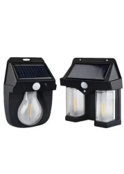Outside Solar Induction Wall Lamp Warm Light Dual Core Wireless Dusk To Dawn Motion Sensor LED Sconce Lights IP65 Waterproof