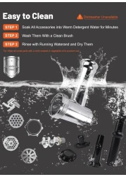 Radiotronics Electric Meat Grinder, Sausage Stuffer Maker, Heavy Duty Meat Mincer with Stainless Steel Cutting Blade, 3 Grinding Plates, 1 Sausage Maker & Kubbe Kit for Home Kitchen Use