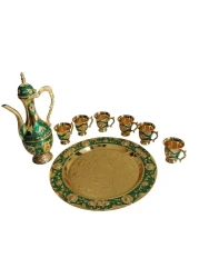 Beautiful Home D&eacute;cor Turkish Coffee Pot with 6 Coffee Cups, Metal Turkish Tea Set Including Craft Tea Tray Teapot and Tea Cups for Wedding Gift