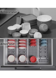 AEARY Pegboard Drawer Organizer for Kitchen Cabinet Plate Organizers for Cabinets Adjustable Cupboard Pegboard Tray Dish Racks Bowl Drying Racks Expandable Plate Holders Storage 2pcs Grey