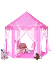 Portable Kids Toy Tipi Tent With Star Light Girl Castle Play House