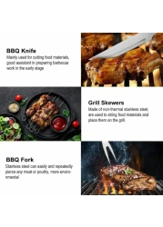9 Pcs BBQ Grill Tool Set Stainless Steel Barbecue Accessories Kits with Carry Bag