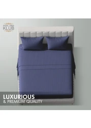 Klub Linen 3PC Striped Fitted Sheet Set, Ultra Soft Microfiber Bedding Set - 1 Fitted Sheet Queen (150x200cm) with Deep Pocket and 2 Pillowcases (50 x 75 cm), Navy