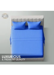 Klub Linen 3PC Striped Fitted Sheet Set, Ultra Soft Microfiber Bedding Set - 1 Fitted Sheet Single (90x190cm) with Deep Pocket and 2 Pillowcases (50 x 75 cm), Royal Blue