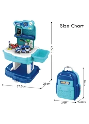 Little Story ROLE PLAY POLICE STATION WITH POLICE CAR AND BLOCK TOY SET SCHOOL BAG (219 Pcs) - Blue, 2-IN-1 Mode