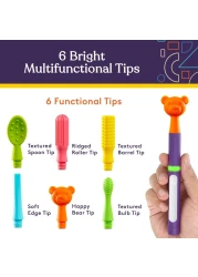Special Supplies Buzz Buddy Oral Stimulation kit with 6 Soft Textured Interchangeable Heads Calm Sensory Needs Support Speech and Stimulate Self Feeding Gentle Vibrations Purple