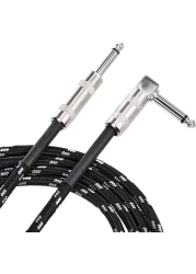 Mike Music 1/4 Inch Tweed Cloth Jacket Right-Angle Guitar Instrument Cable - 5 Meter (Black) (5 meter, Black)