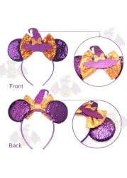 YOWOCAL Halloween Mouse Ear Headband for Women GirlsSequin Bow Hair Hoop Headwear for Halloween Party Decorations Costume