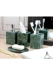KLEO Bathroom Accessory Set Made from Natural Stone Bath Accessories Set of 4 Includes Soap Dispenser Toothbrush Holder Tumbler and Soap Dish Green