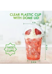 Vsell24&trade; 50PC Disposable Drinking Plastic Cup 10oz For Smoothie Coffee Water Juice Cups With Dome Lid Clear&hellip;