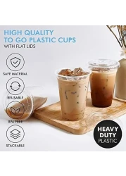 Vsell24&trade; 50PC Disposable Drinking Plastic Cup 24oz For Smoothie Coffee Water Juice Cups With Flat Lid Clear&hellip;
