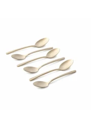 LIFE SMILE - 12pcs Cutlery Set, 18/10 Stainless Steel, Flatware Set, 12pcs Dinner Spoon, Shine Champagne Gold, for Home Kitchen, Mirror Polished