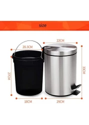 Rubbish Bin Stainless Steel Brushed Round Step Trash Can Pedalstyle Covered Living Room Kitchen Bathroom Paper Basket 8 Liters trash can dustbin