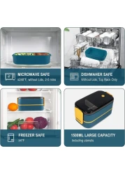 Stainless Steel Lunch Box - Insulated Bento Box Multifunctional-Containers Lunch Box with 2 Compartments &amp; Tableware(304 stainless steel) lunch box with Lunch MahMir Lunch bag (Light Blue + Lunch Bag)