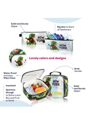 Eazy Kids - 16" Set of 3 Trolley School Bag Lunch Bag &amp; Pencil Case New York Dinosaur - Green