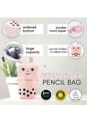 Primo Lines Kawaii Pencil Case and Complete 61 PCS Pink Stationary Set with Pop Up Cute Boba Case 8 Pens 50 Bubble Tea Stickers Multi Color Pen For School Supplies