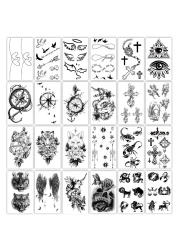 Yazhiji 36 Sheets Temporary Tattoos Stickers 12 Sheets Fake Body Arm Chest Shoulder Tattoos for Men or Women with 24 Sheets Tiny Black