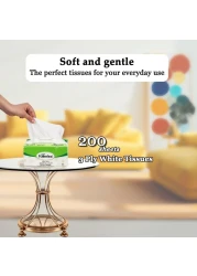 White Facial Tissue with Natural wood pulp, 3 ply, 200 sheets, 1 box of 5 packs, Soft and Absorbent, Sustainable, Suitable for all skin, Any event and Eco-Friendly, Wet & Dry Dual Use, 47cm. (White)