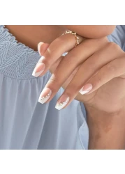 KISS imPRESS No Glue Mani PressOn Nails French Glimpse Light Neutral White Tip French Medium Size Coffin Shape Includes 30 Nails Prep Pad Instructions Sheet 1 Manicure Stick 1 Mini File