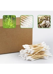 Bamboo Cotton Swabs 400 count Organic Cotton Swab Round Tips Natural Wooden Cotton Buds for Ears Double Heads Ear Sticks Travel Makeup Remover