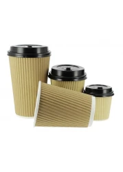 YESOCEA [50 Set] 4 oz. Kraft Disposable Coffee Cups With Lids - Triple Wall Ripple Brown Hot Paper Cups for Tea, Drinks To-Go