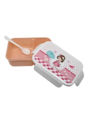 Atlas Printed Lunch Box with Spoon Pink