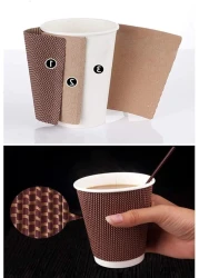 YESOCEA- Drinking Glass&mdash;50 Disposable Coffee Cup Insulation Spiral Embossed Paper Cups With Lids (8 oz, Brown Cups With Lids)