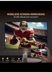 Wownect - Smart Mini Android Projector 5500 Lumens with 150&quot; Display Built-in Dual Hi-Fi Speakers Supported 1080P (60FPS) Portable Projector 4K