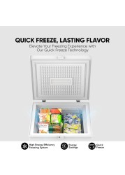 Nikai 150L Gross/100L Net, Single Door Chest Freezer With Storage Basket, High Energy Efficiency Cooling System, Adjustable Temperature, Silent Operation, NCF150N7, White