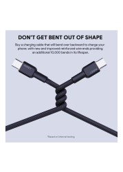 أوكي سيركليت كابل شحن ومزامنة بيانات CC نايلون مضفور USB-C إلى USB-C - أسود 1.8 متر 60 واط