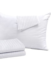 Hotel Linen Klub King Bed Sheet 3pcs Set , 100% Cotton 250Tc Sateen 1cm Stripe, Size: 260x280cm + 2pc Pillowcase 50x75cm , White
