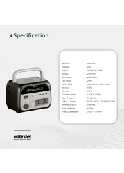 Green Lion Portable 72000mAh Power Station, 230Wh Battery, 500-600W Power, AC, USB-A, Type-C Outputs, Wireless Charging, LED Light, Black
