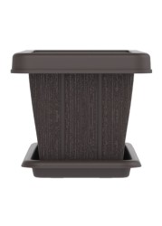 Cosmoplast Cedargrain Rectangular Planter With Tray Dark Brown 18inch