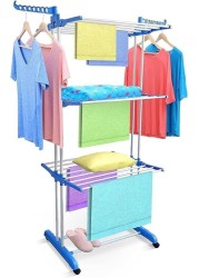 3-Layer Clothes Drying Rack, Heavy Duty Folding Clothes Hanger with Adjustable Wings – Indoor & Outdoor Use, Double 3-Layer Cloth Drying Stand