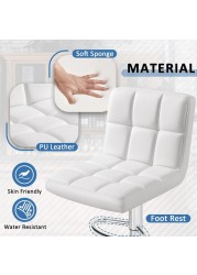 Jeffcoco Furniture PU Leather Bar Stool High Chair Adjustable Bar Chair with Metal Base for Kitchen,Bar Counter (White)