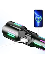 مصباح يدوي LED عالي الطاقة - فانوس تكتيكي قابل لإعادة الشحن عبر USB مع تكبير تلسكوبي، إضاءة طويلة المدى، مصباح خارجي مقاوم للماء للتخييم والمشي لمسافات طويلة،