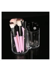 2 Sections acrylic Makeup Organizer Cotton Pads Holder Cosmetics Storage Case Stand for Make Up Brushes Dispenser Divider