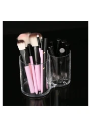 2 أقسام منظم ماكياج الاكريليك وسادات قطنية حامل حقيبة تخزين مستحضرات التجميل حامل لموزع موزع فرش المكياج