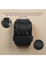 Classic Milano Leather Travel Toiletry Bag, Handbag, Clutch &amp; Cosmetic Pouch &ndash; Travel Organizer, Spacious Case &amp; Dopp Kit for Shaving, Makeup &amp; Grooming Essentials &ndash; 202228 Black