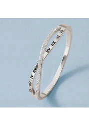 JANNAH Women's Fashion Bracelet | Roman Numerals Classic Thin Cross Bangle with Cubic Zirconia Inlaid Bracelet Jewelry Gifts for Women Ladies (Silver Plated)