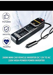 200W Mini Car Vehicle Inverter DC 12V to AC 220V USB Output High-power Power Inverter Small Car Special Edition – Black